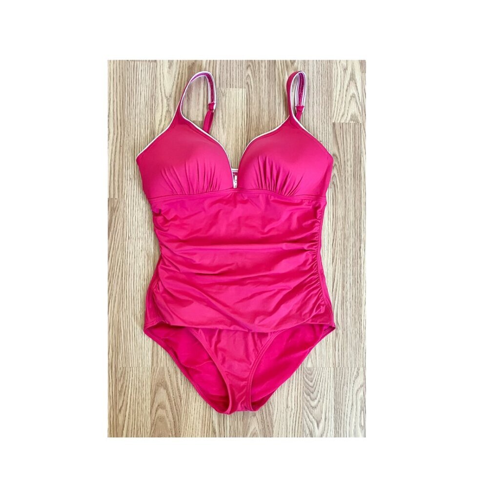Tommy Bahama Hot Pink Ruched One Piece Swimsuit Plus Size 18 Pink white